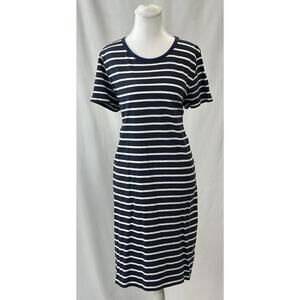 J.Crew Women’s Navy Stripe Dress Size M Coastal Nautical Minimalist Midi